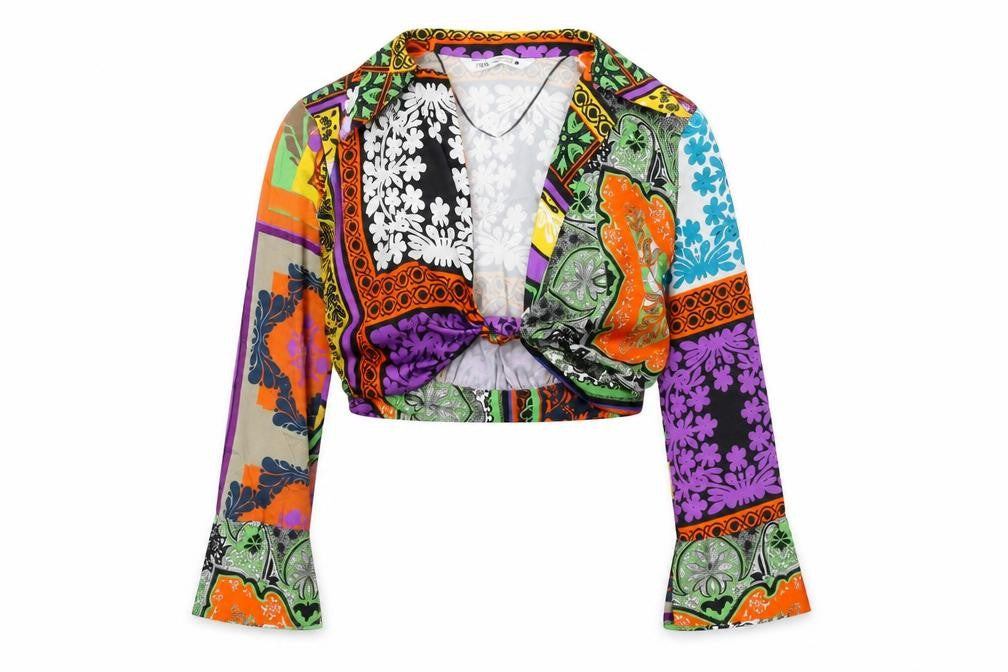 Zara Womens Multicoloured Geometric Polyester Basic Blouse Size XS V-Neck