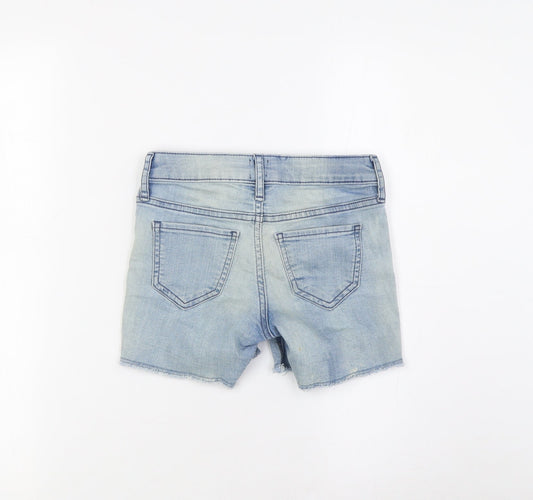 Gap Girls Blue Cotton Bermuda Shorts Size 7 Years L4 in Regular Zip - Embroidery