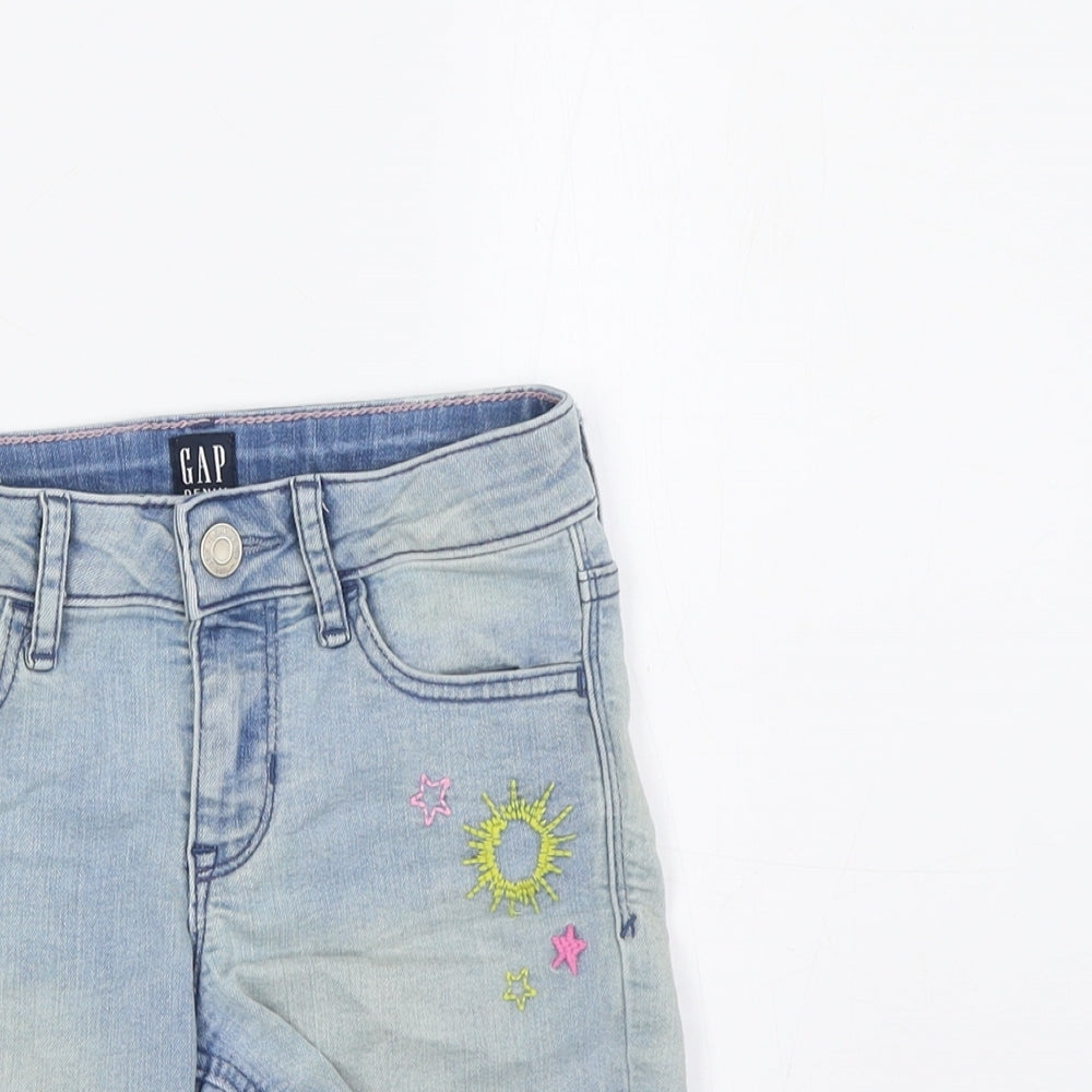 Gap Girls Blue Cotton Bermuda Shorts Size 7 Years L4 in Regular Zip - Embroidery
