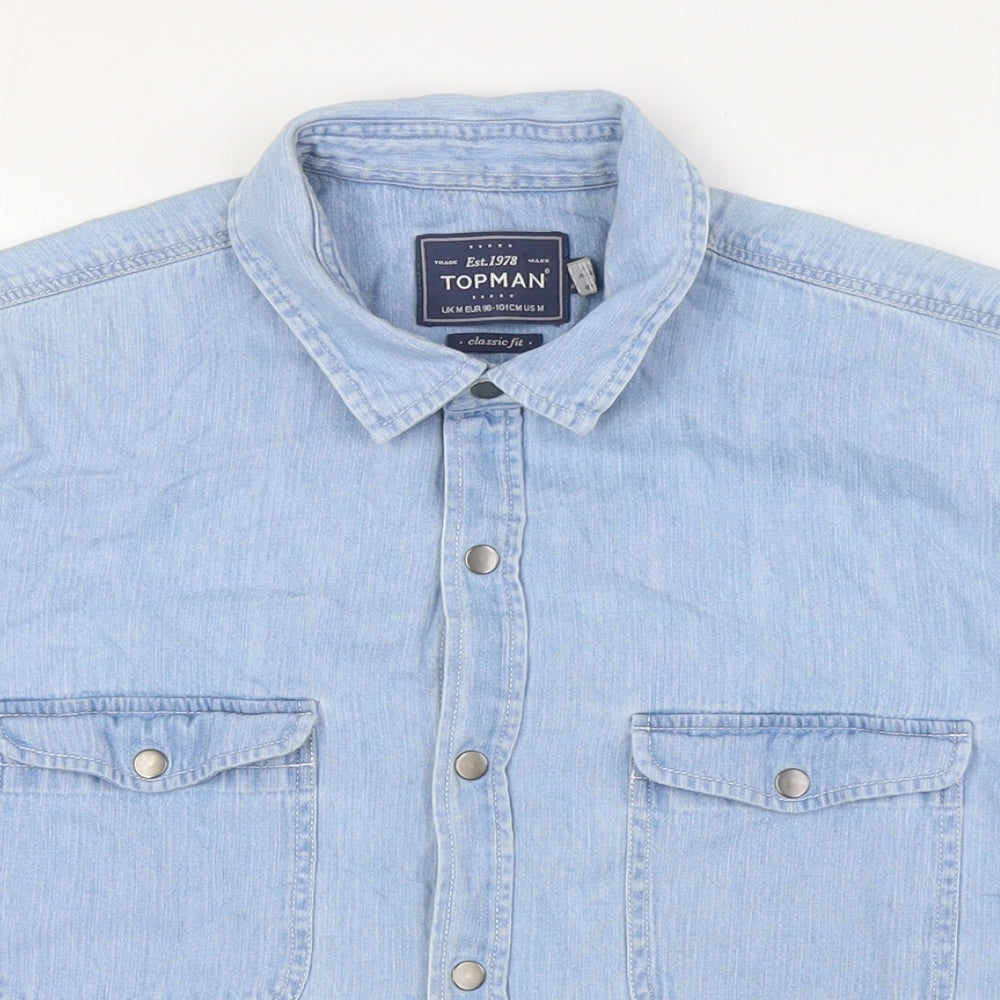Topshop Mens Blue Cotton Button-Up Size M Collared Button