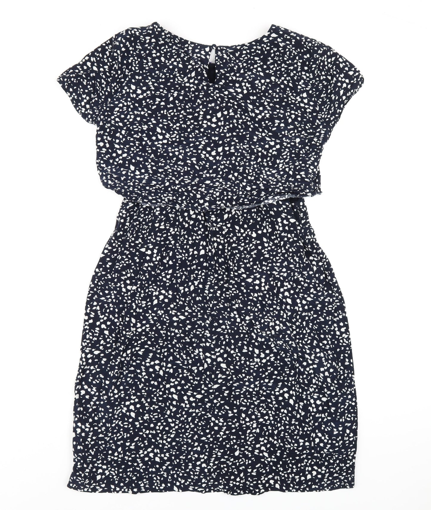 Seraphine Womens Blue Geometric Viscose A-Line Size 10 Round Neck Button
