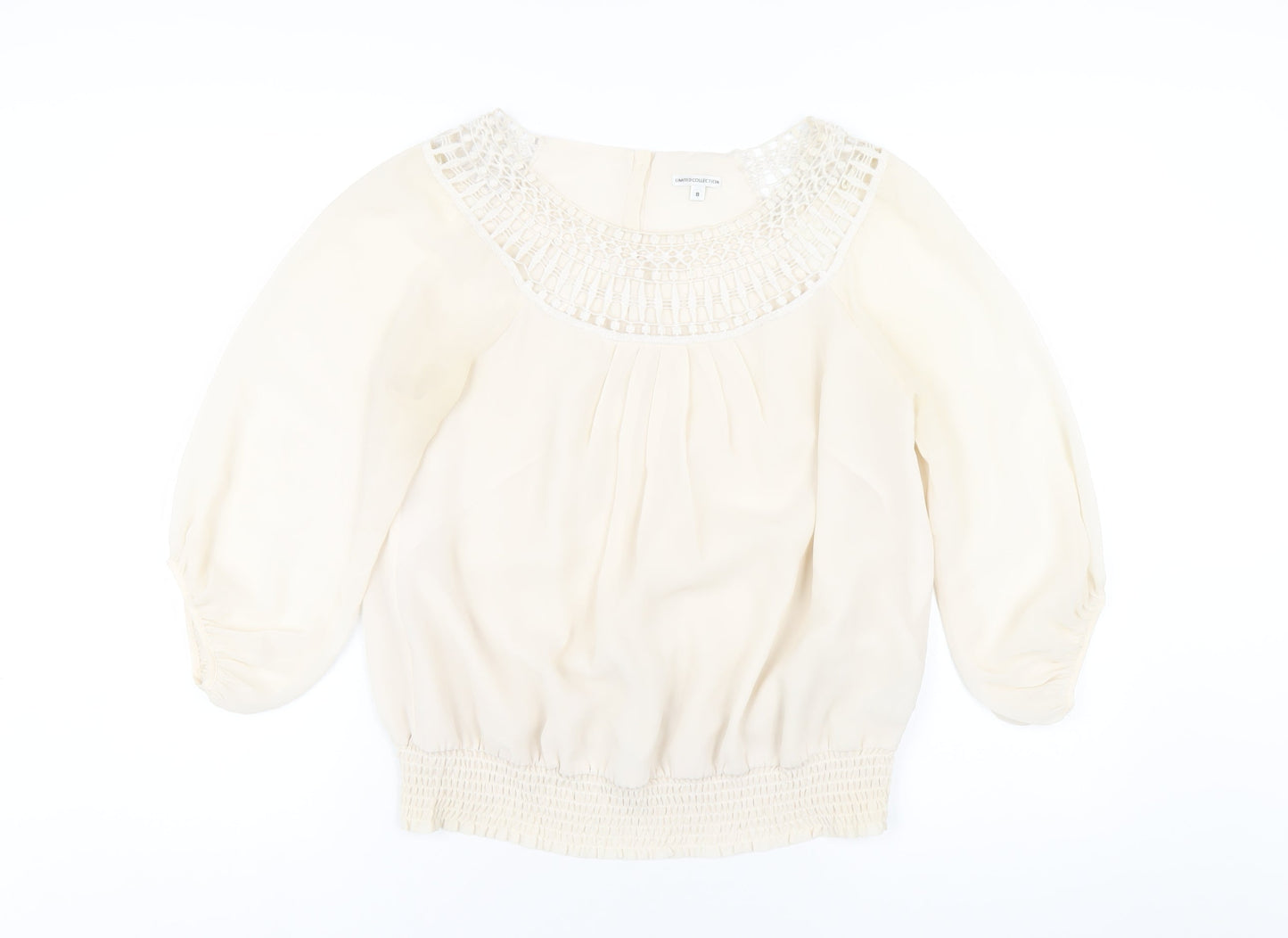 Marks and Spencer Womens Ivory Polyester Basic T-Shirt Size 8 Round Neck