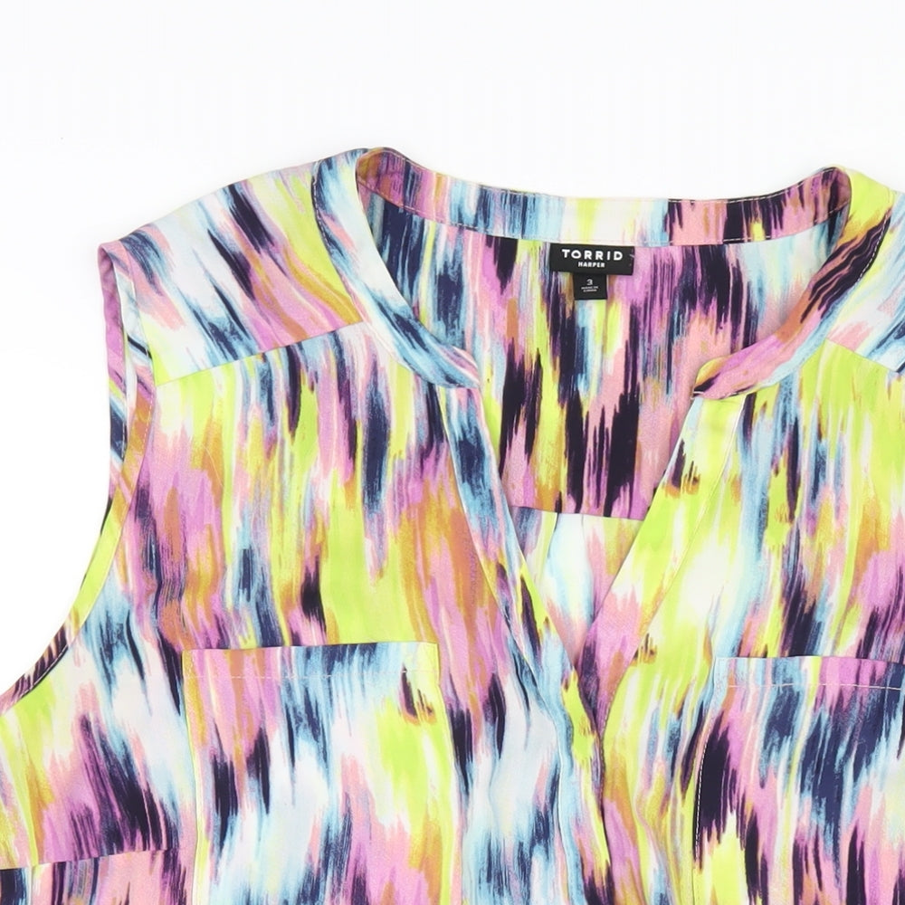 Torrid Womens Multicoloured Geometric Polyester Basic T-Shirt Size 22 V-Neck