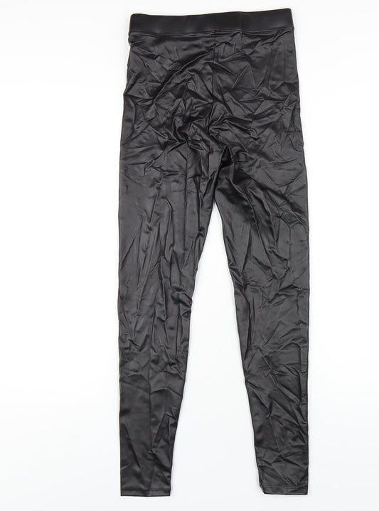 Bershka Womens Black Polyurethane Carrot Trousers Size S L27 in Regular - Leather Look