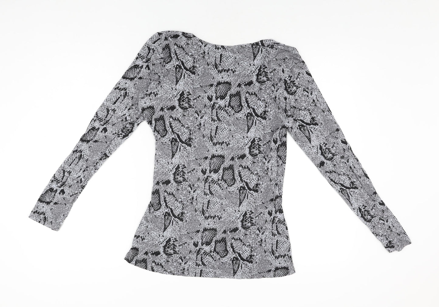 South Womens Grey Animal Print Viscose Basic T-Shirt Size 12 V-Neck - Snake Print