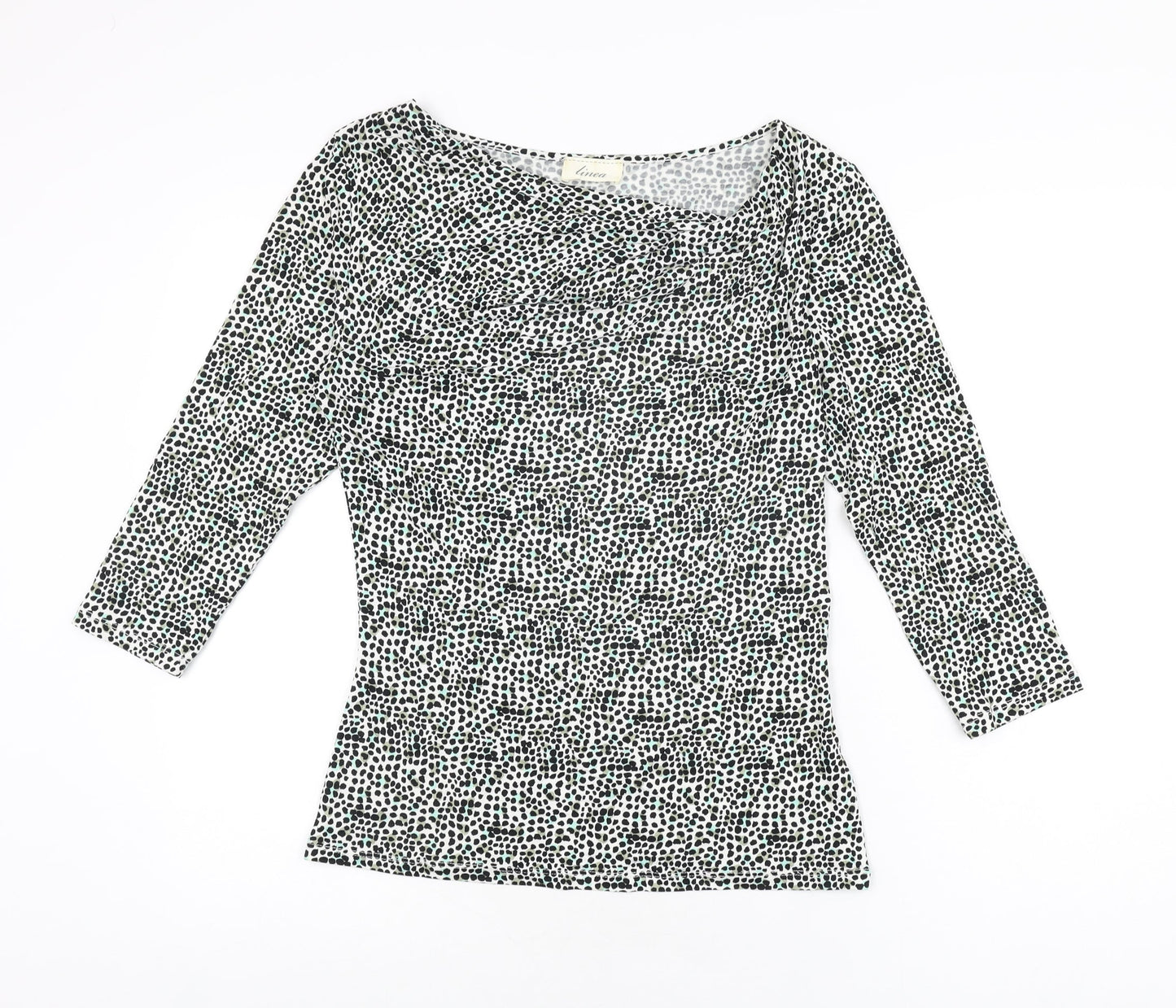 Linea Womens White Geometric Viscose Basic T-Shirt Size M V-Neck