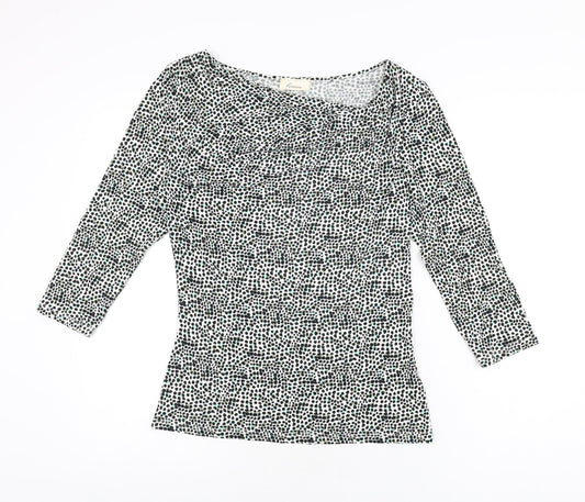 Linea Womens White Geometric Viscose Basic T-Shirt Size M V-Neck