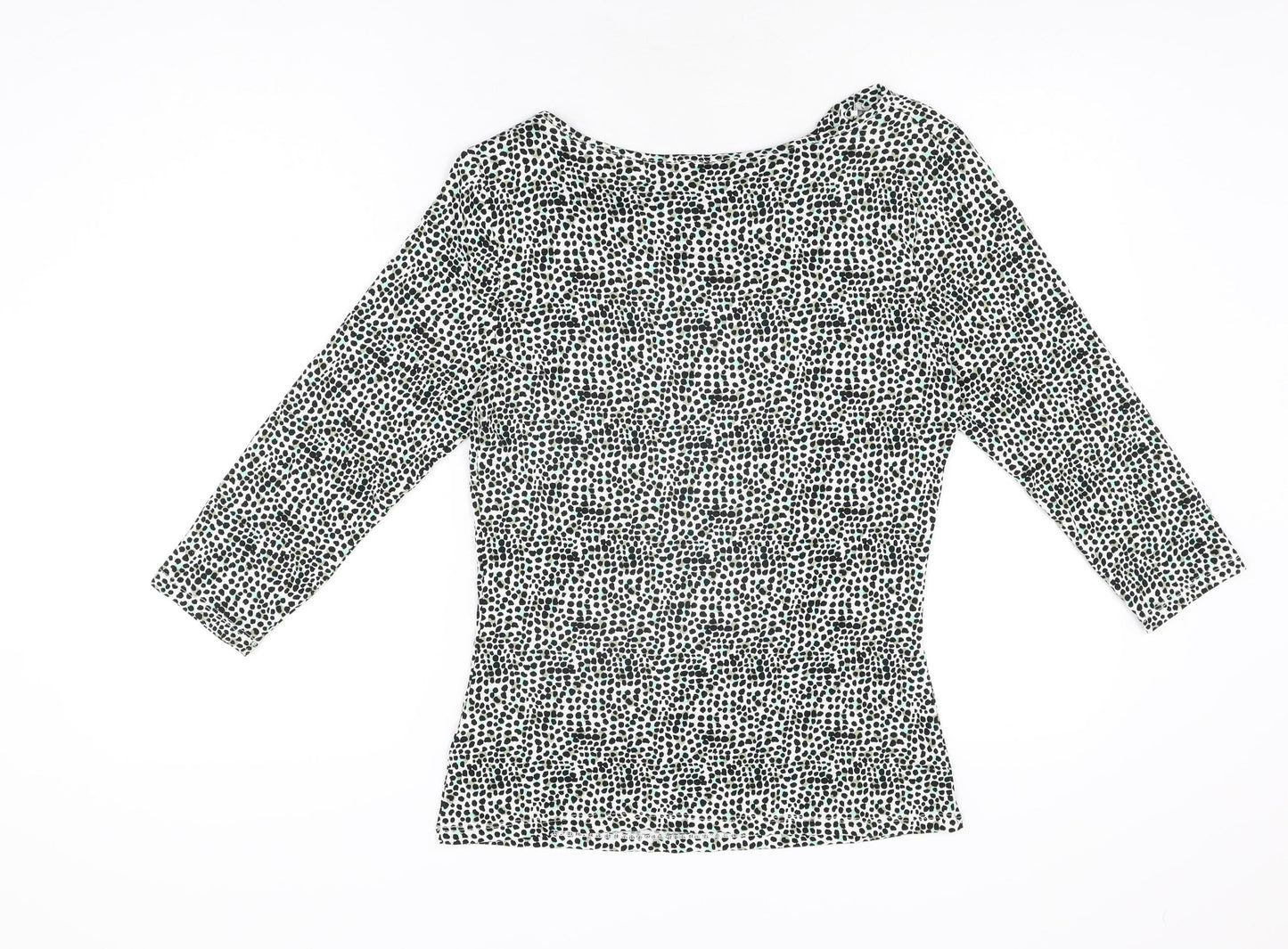 Linea Womens White Geometric Viscose Basic T-Shirt Size M V-Neck