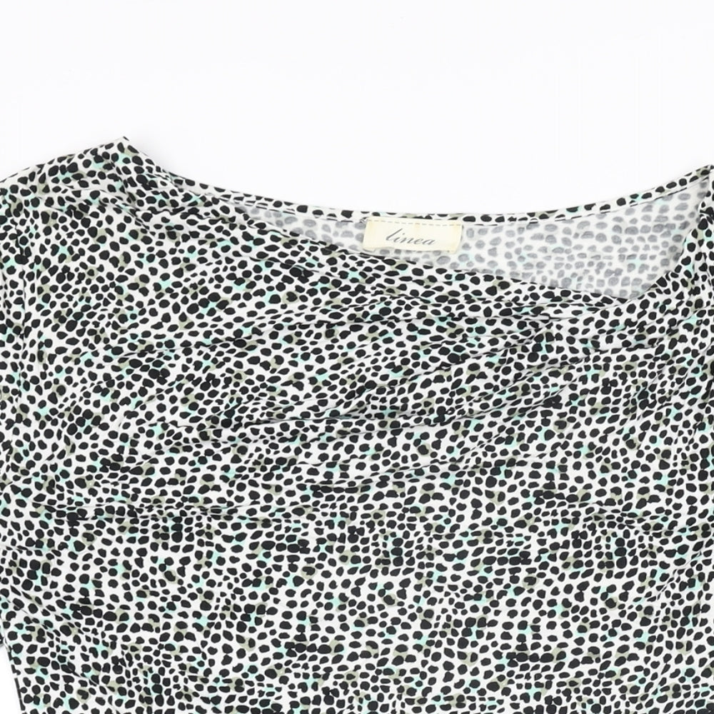 Linea Womens White Geometric Viscose Basic T-Shirt Size M V-Neck