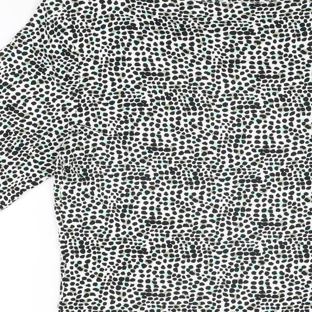Linea Womens White Geometric Viscose Basic T-Shirt Size M V-Neck