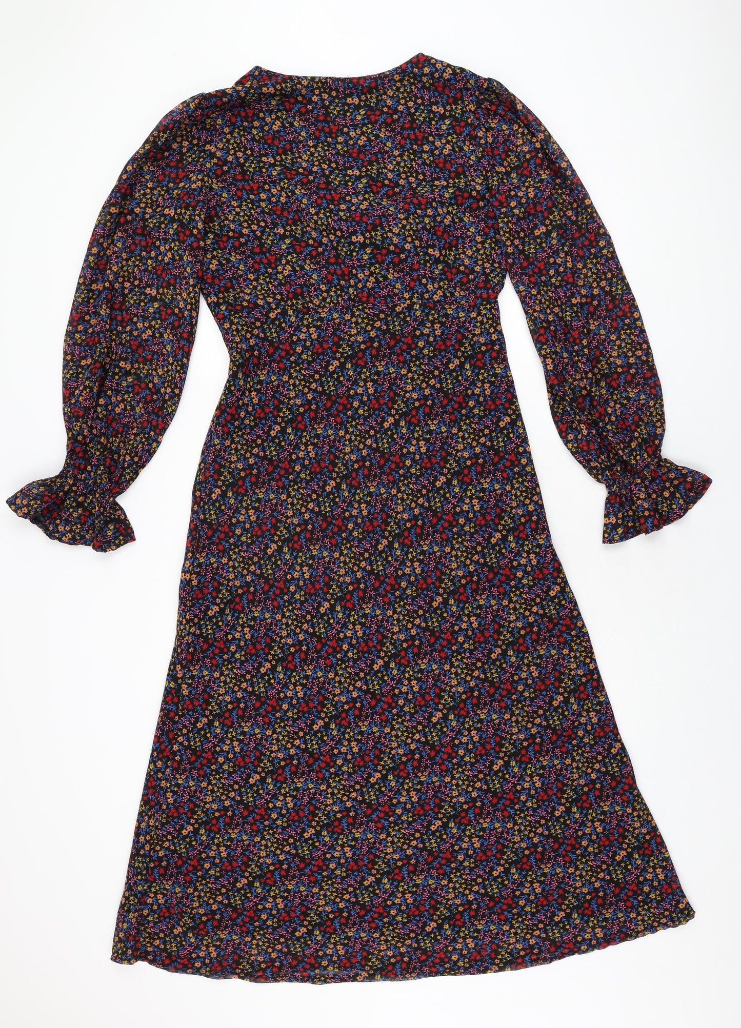 Influence Womens Black Floral Polyester A-Line Size 10 V-Neck Zip