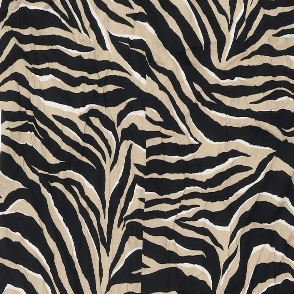 New Look Womens Beige Animal Print Viscose Shift Size 10 V-Neck Pullover