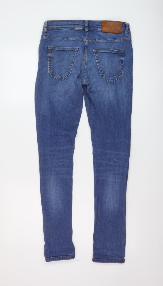 River Island Mens Blue Cotton Skinny Jeans Size 28 in L32 in Regular Button