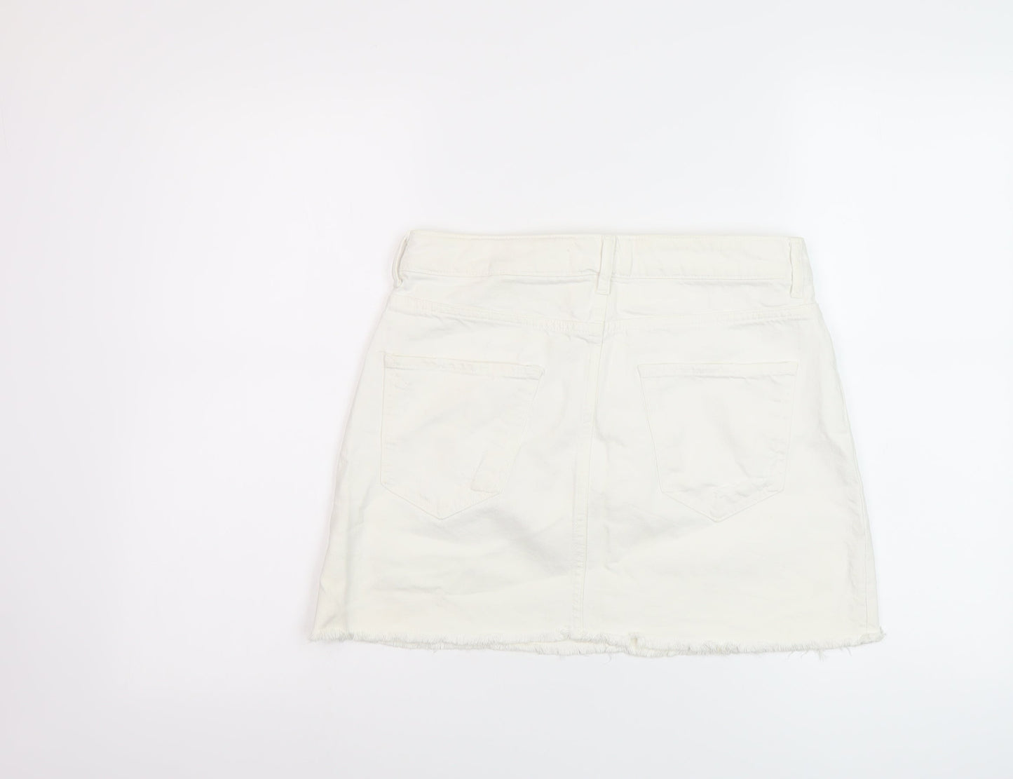 Zara Womens Ivory Cotton Mini Skirt Size S Button