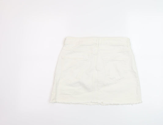 Zara Womens Ivory Cotton Mini Skirt Size S Button
