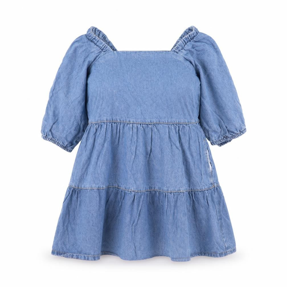 Front view of Denim & Co. women’s blue cotton a-line, size UK 12, square neck pullover