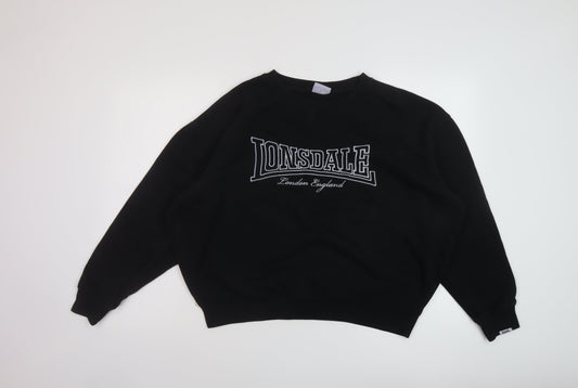 Lonsdale Womens Black Polyester Pullover Sweatshirt Size 14 Pullover
