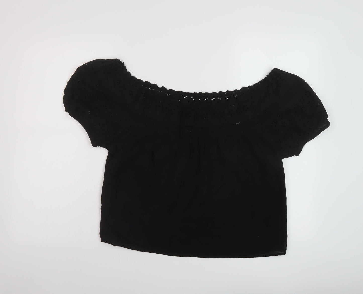 NEXT Womens Black Cotton Basic Blouse Size 10 Square Neck