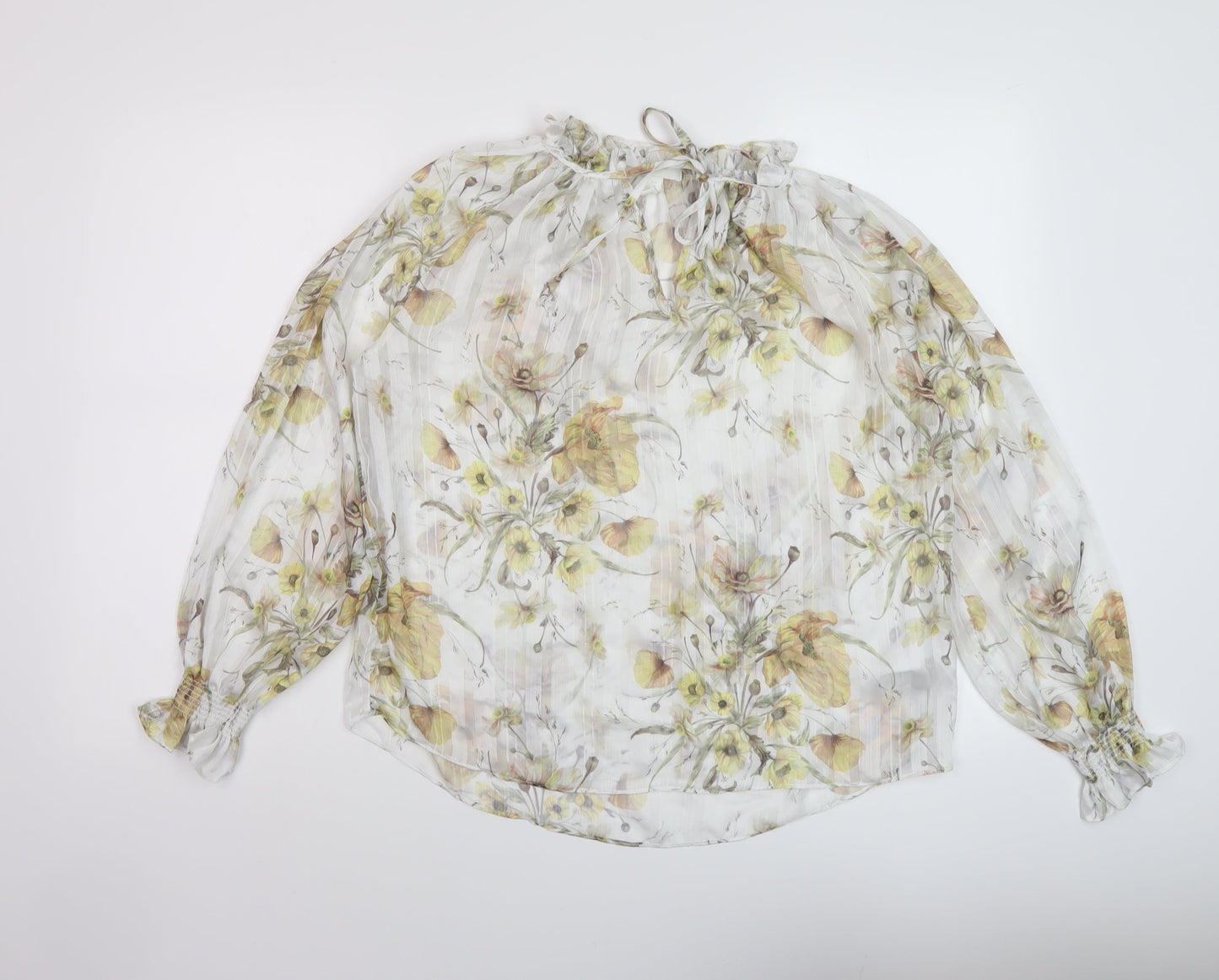 H7&M Womens White Floral Polyester Basic Blouse Size 6 Mock Neck