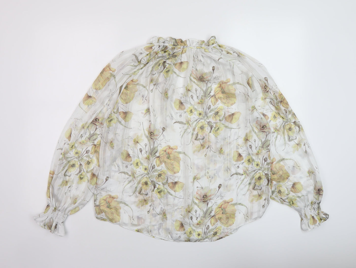 H7&M Womens White Floral Polyester Basic Blouse Size 6 Mock Neck