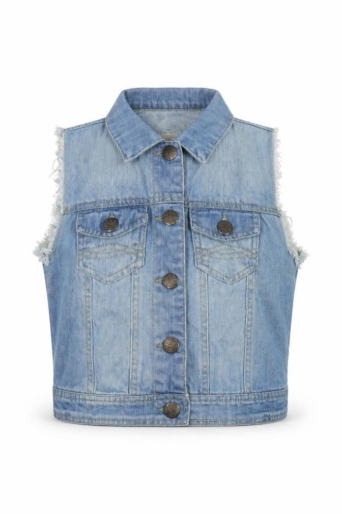 Denim & Co. Womens Blue Gilet Jacket Size 8 Button