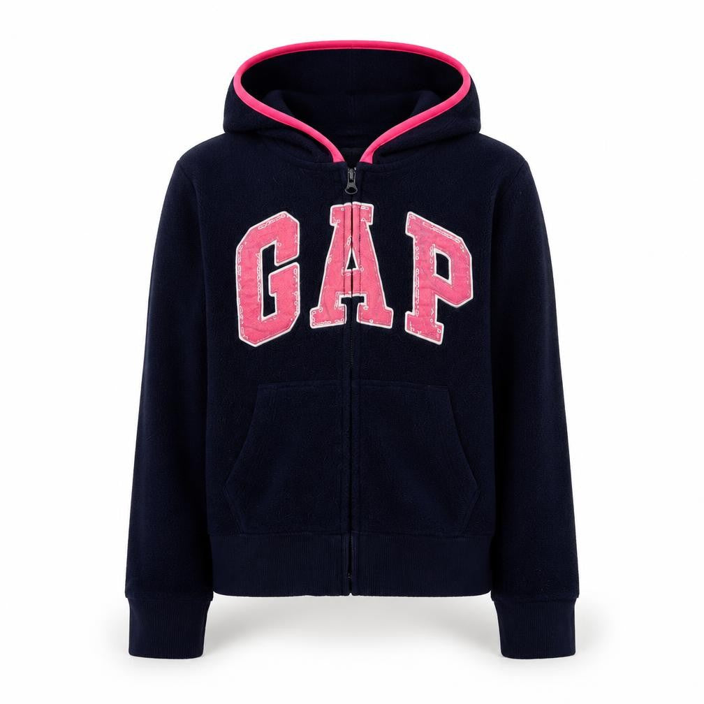 Front view of Gap girls’ blue jacket, size 12, years zip
