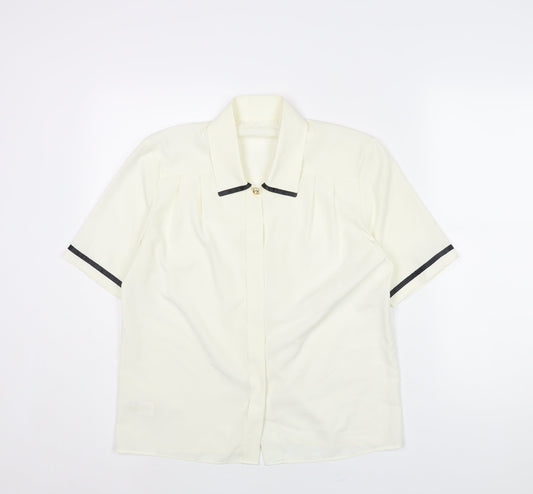 St Michael Womens Ivory Polyester Basic Blouse Size 10 Collared