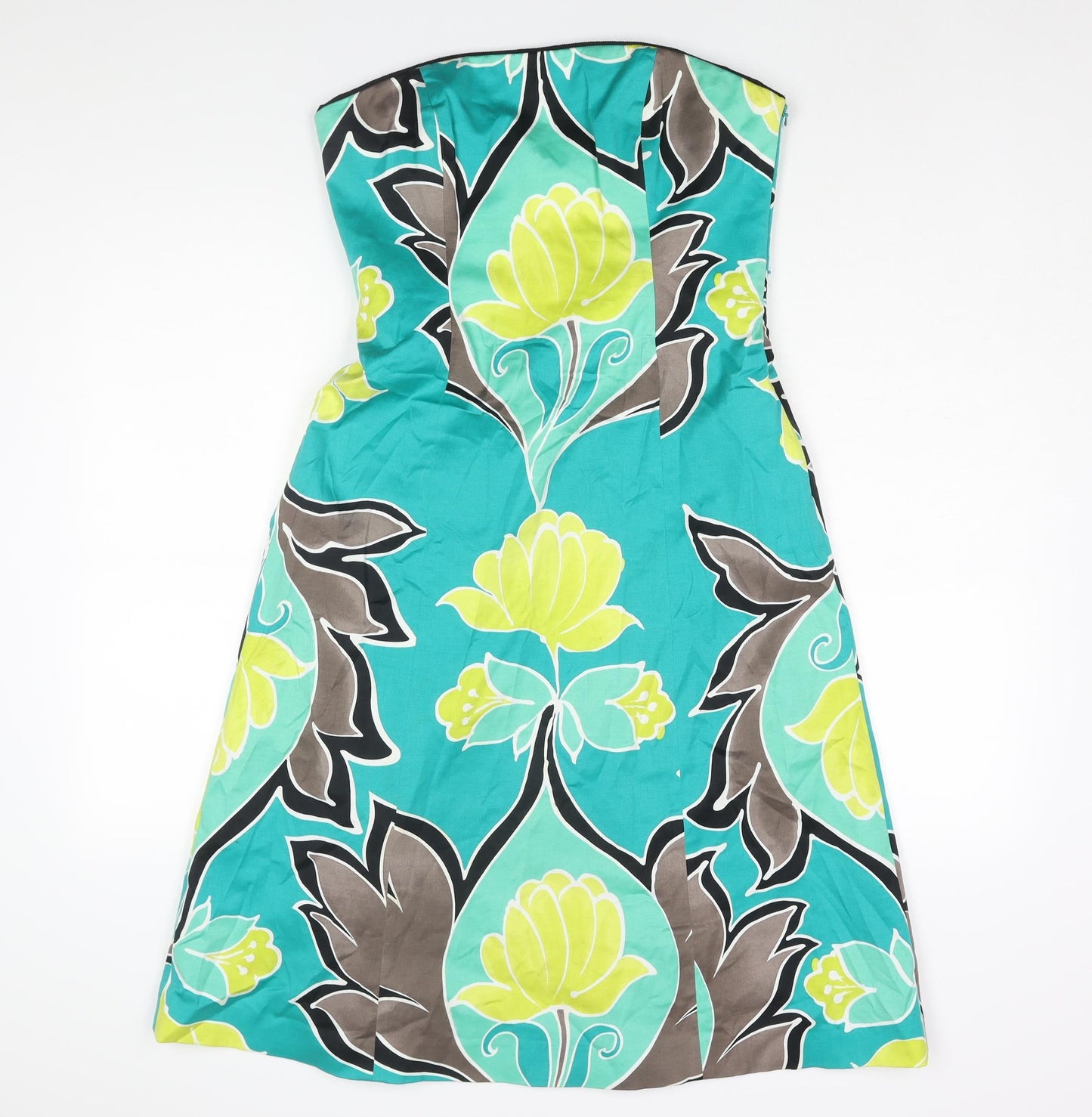 Coast Womens Multicoloured Geometric Cotton A-Line Size 12 Square Neck Zip - Floral Print
