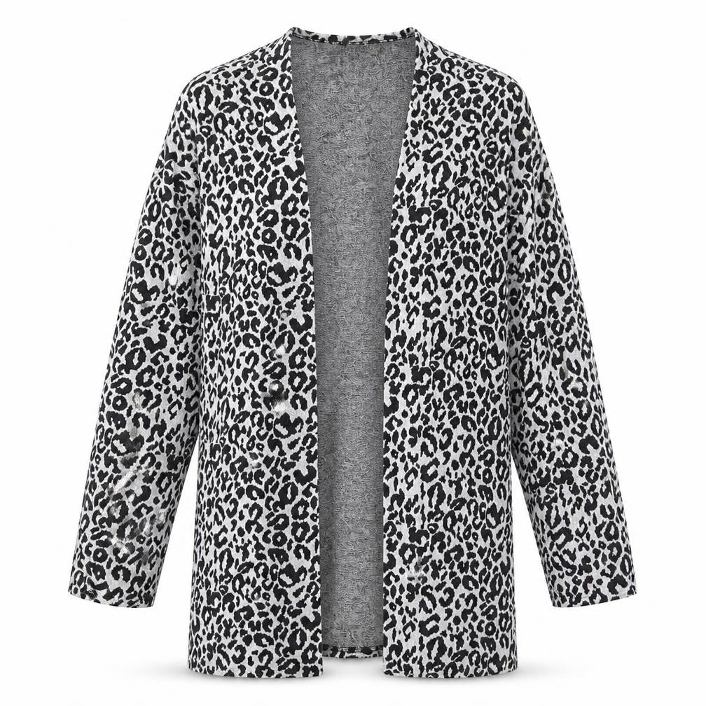 Divided by H&M Womens Grey V-Neck Animal Print Polyester Cardigan Jumper Size S - Leopard Print