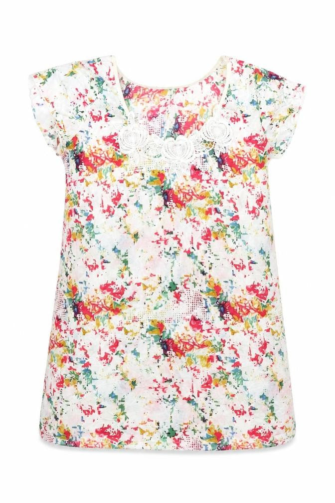 Per Una Womens Multicoloured Geometric Polyester Basic Blouse Size 10 Scoop Neck - Lace Detail