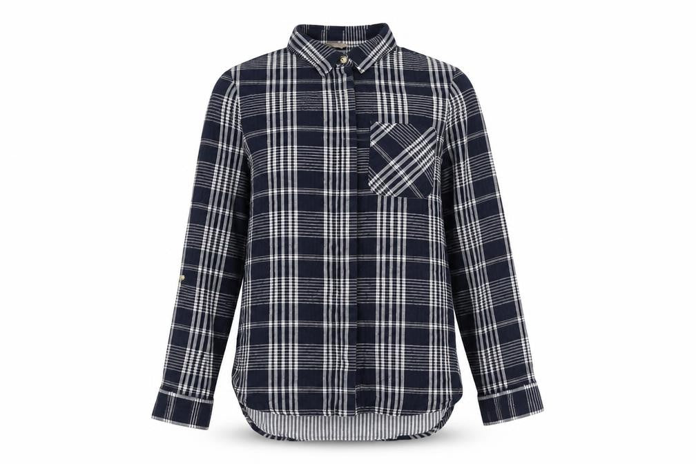 Marks and Spencer Womens Blue Check Cotton Basic Button-Up Size 8 Collared