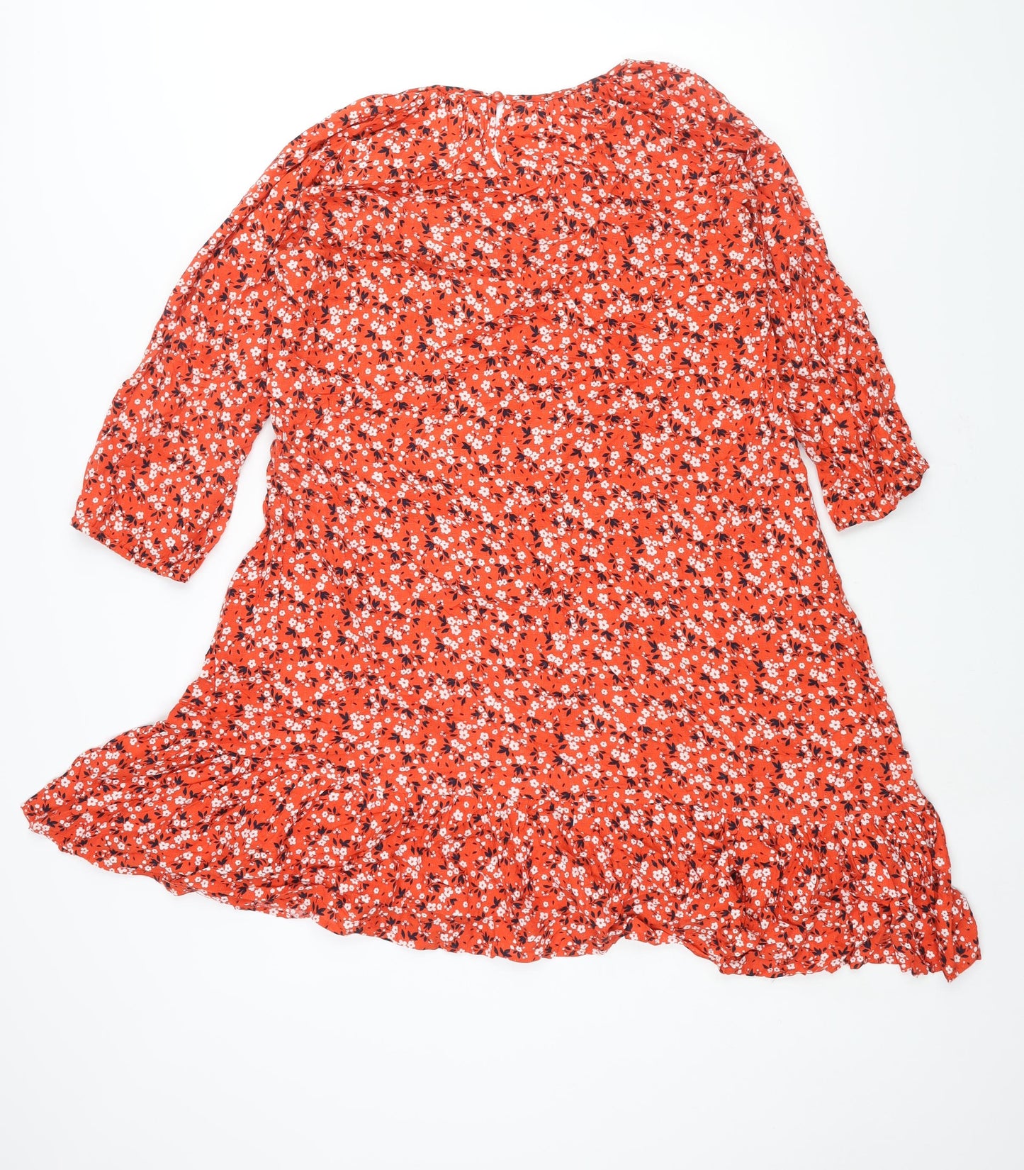 Klass Womens Red Floral Viscose A-Line Size 12 Round Neck Button - Smocked