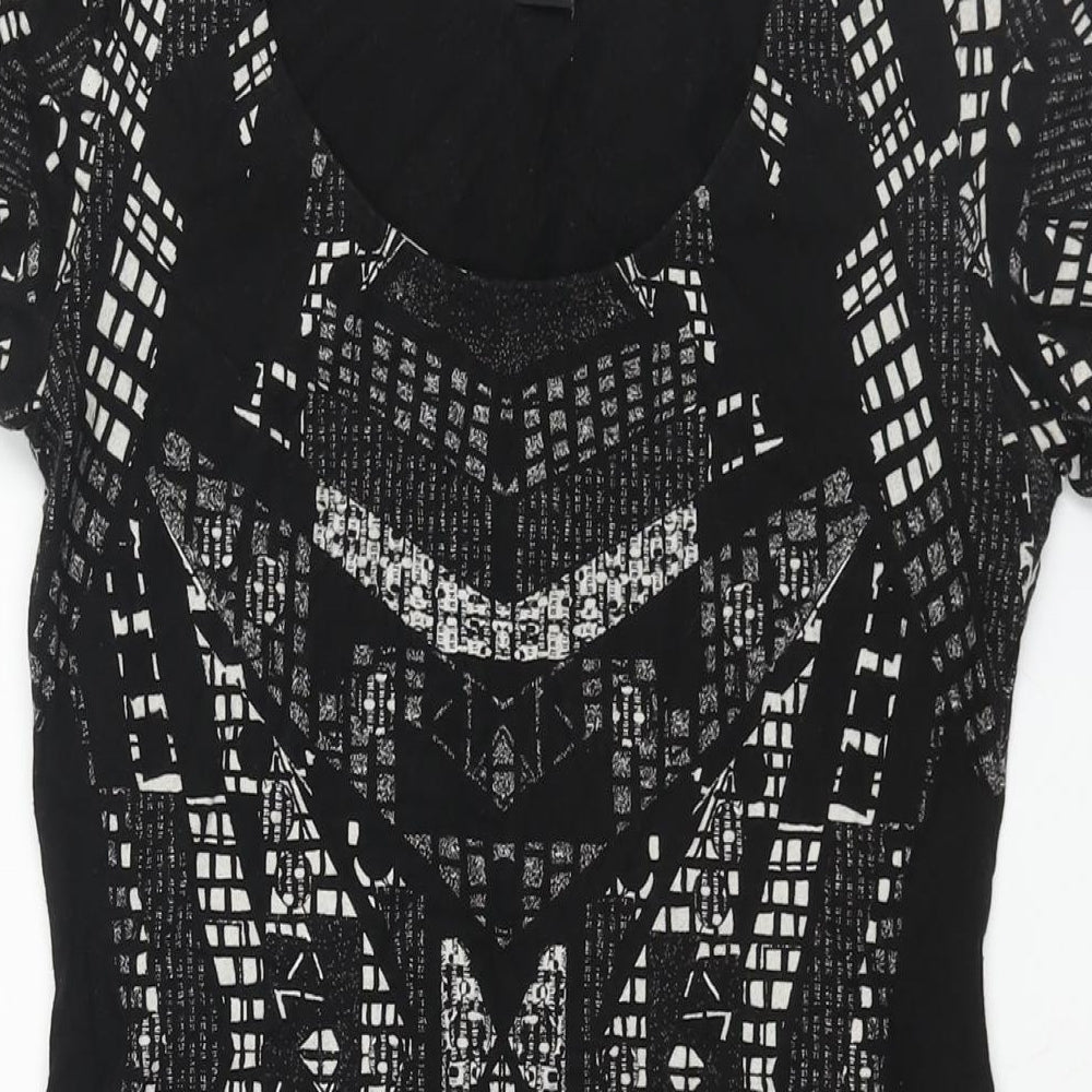 H&M Womens Black Geometric Cotton Bodycon Size M Scoop Neck Pullover