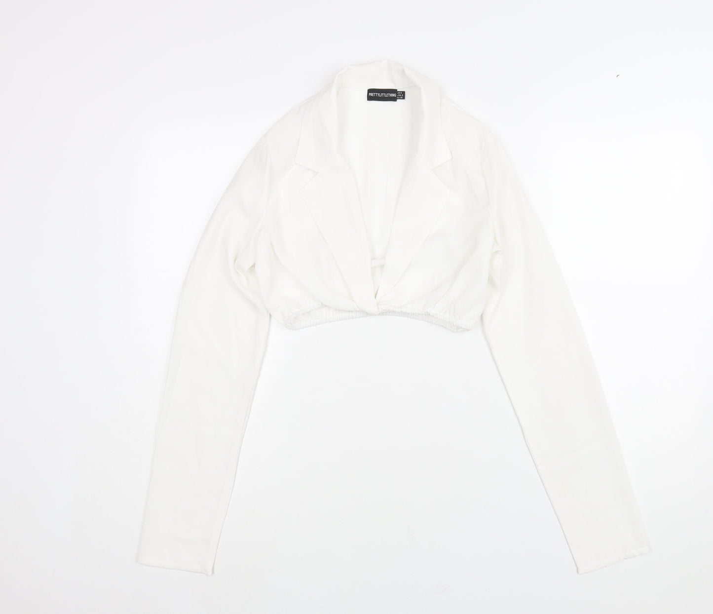 PRETTYLITTLETHING Womens White Polyester Cropped Blouse Size 6 Collared