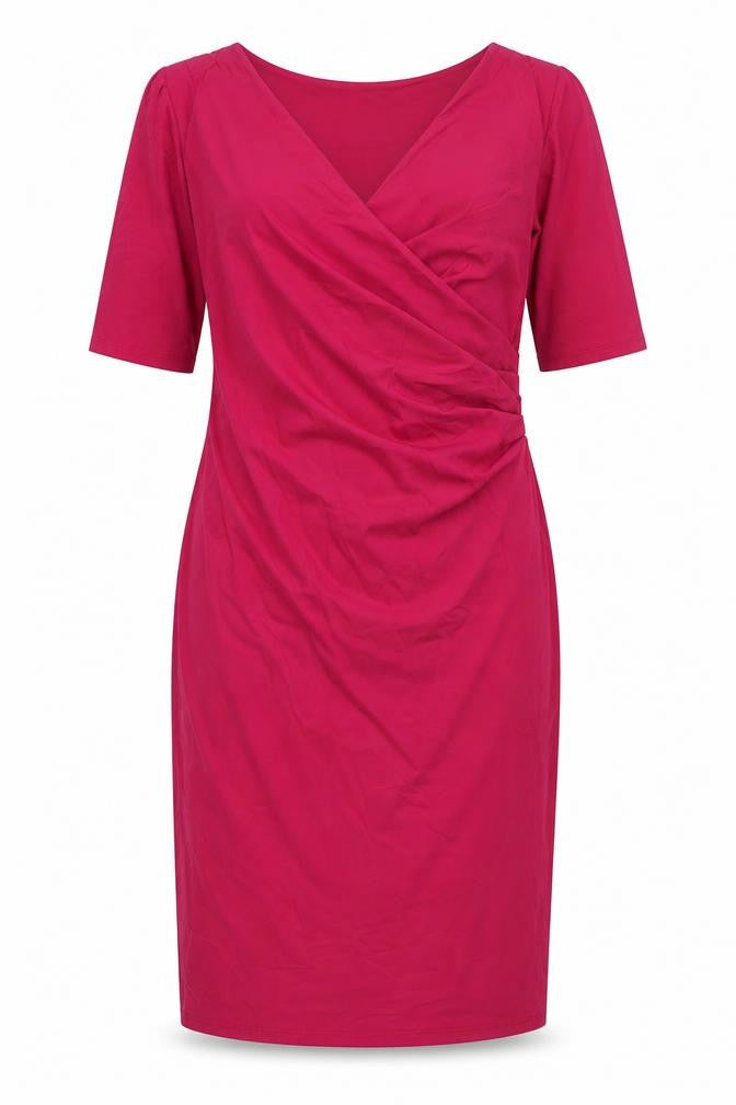Front view of Autograph women’s pink polyamide shift, size UK 14, v-neck pullover - rouched