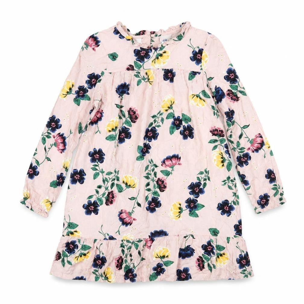 H&M Girls Pink Floral Viscose Shift Size 10 Years Round Neck Button - Frill