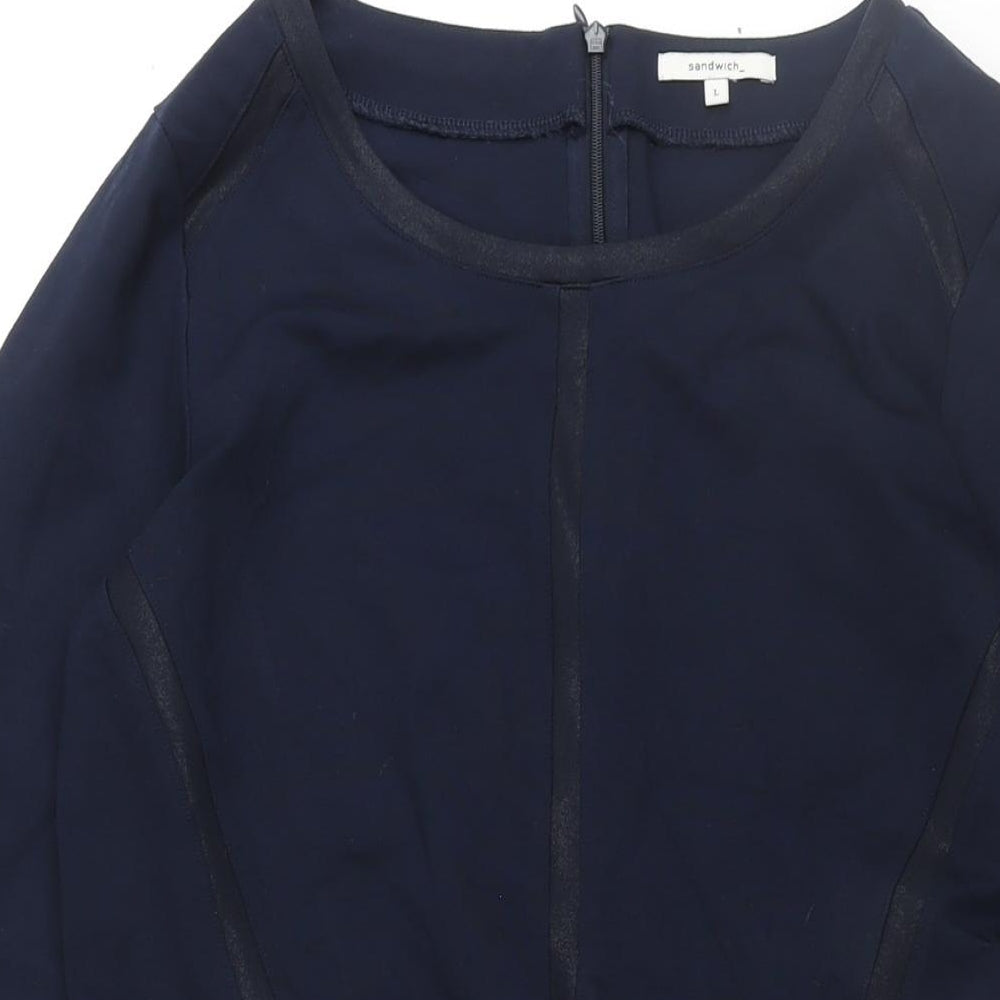 Sandwich Womens Blue Viscose Shift Size L Round Neck Zip