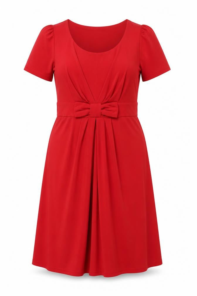 Together Womens Red Polyester A-Line Size 14 Round Neck Pullover - Bow Detail Belted