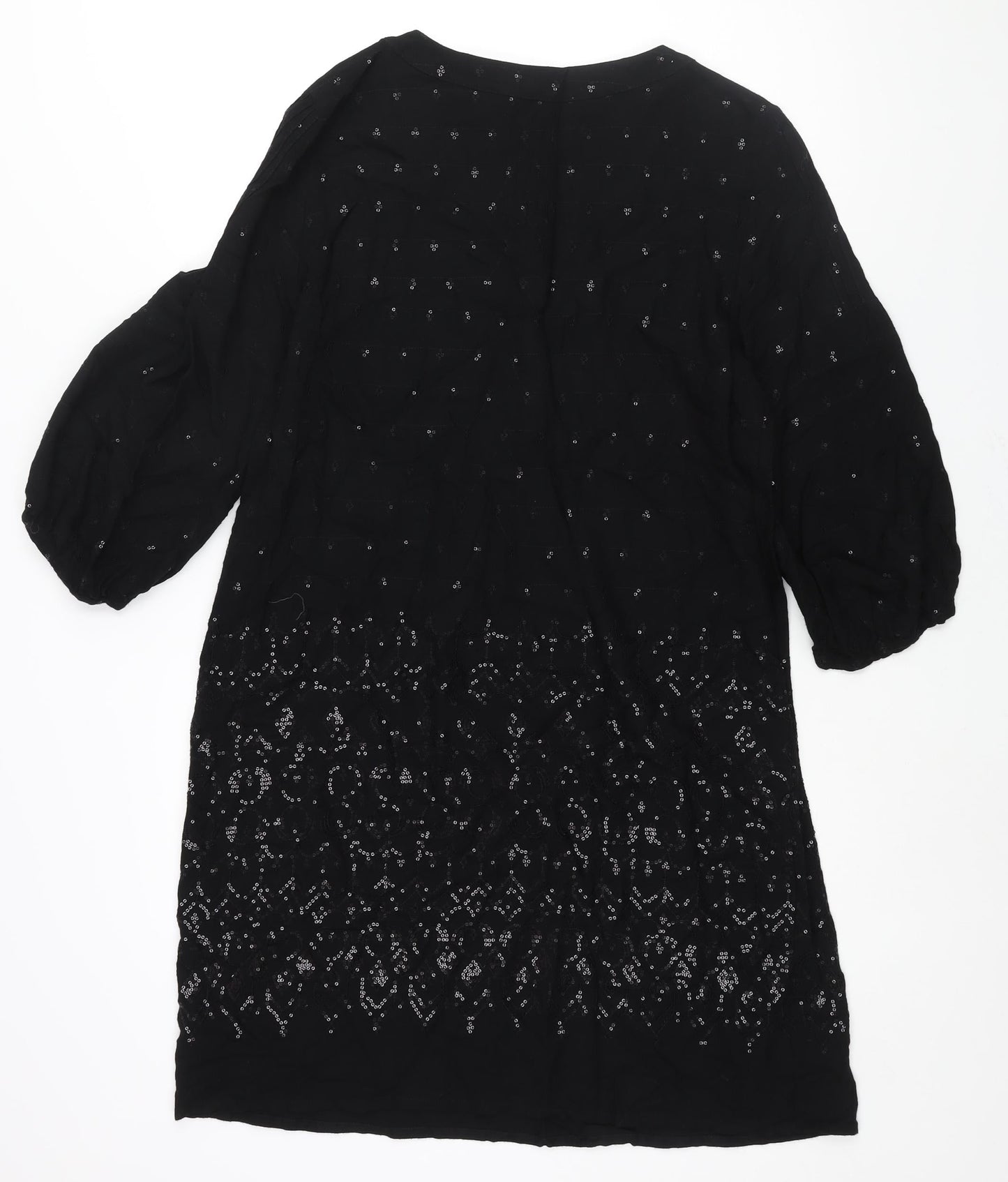 Gerard Darel Womens Black Viscose Shift Size 18 Round Neck Button - Sequin Detail