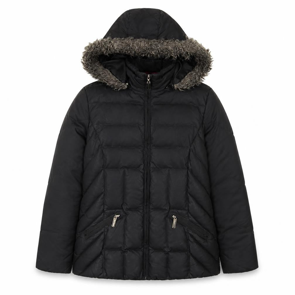 Marks & Spencer Womens Black Striped Parka Coat Size S Zip - Zip Pockets