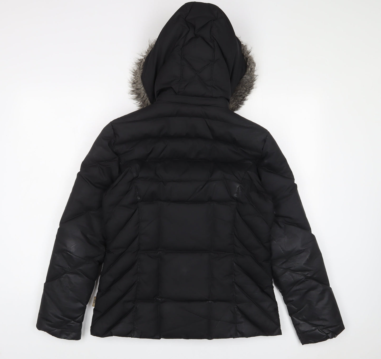 Marks and Spencer Womens Black Striped Parka Coat Size S Zip - Zip Pockets