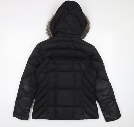 Marks and Spencer Womens Black Striped Parka Coat Size S Zip - Zip Pockets