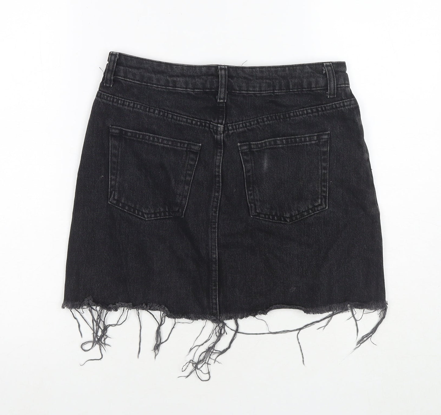 Topshop Womens Black Cotton A-Line Skirt Size 8 Zip