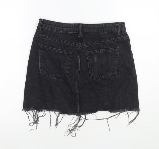 Topshop Womens Black Cotton A-Line Skirt Size 8 Zip