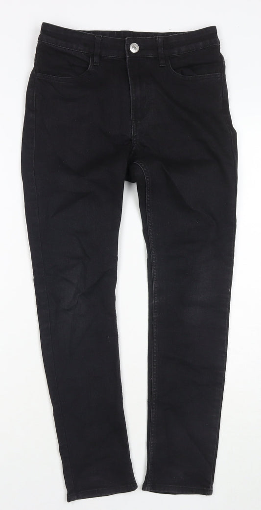H&M Girls Black Cotton Skinny Jeans Size 12-13 Years L26 in Regular Zip