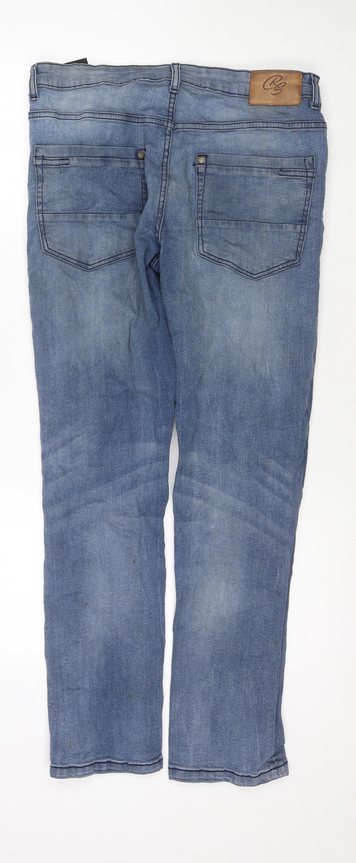 Crosshatch Mens Blue Cotton Straight Jeans Size 34 in L30 in Regular Zip
