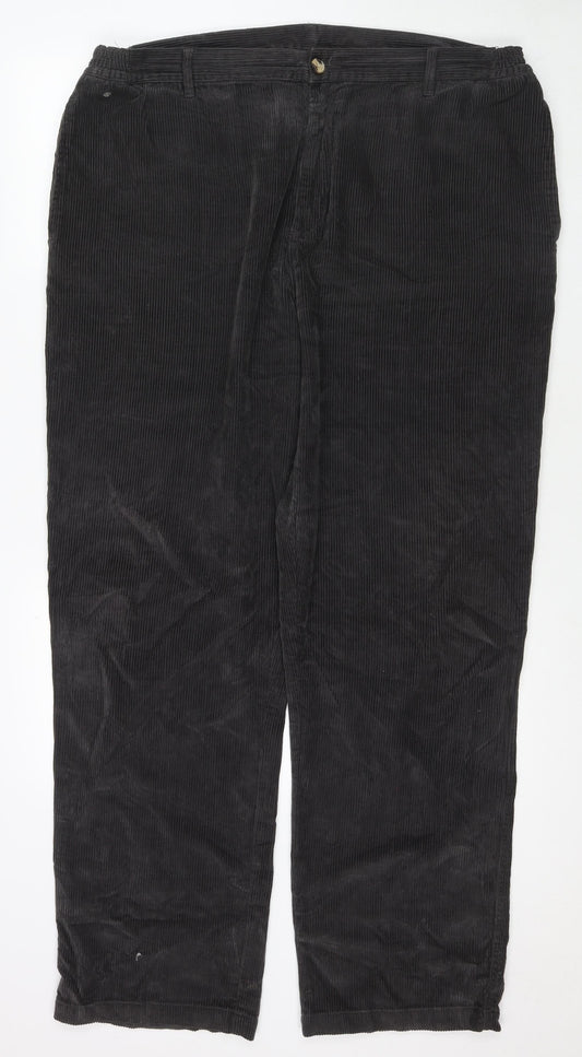 Charcoal Mens Grey Cotton Trousers Size 42 in L32 in Regular Zip