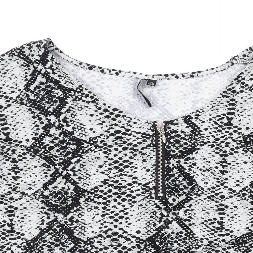 Intuition Womens Grey Animal Print Polyester Basic Blouse Size 8 Scoop Neck
