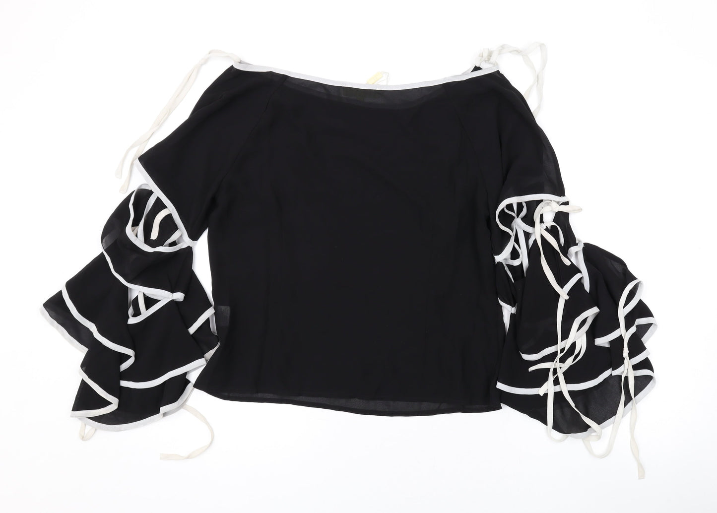 Love & Other Things Womens Black Polyester Basic Blouse Size M Boat Neck