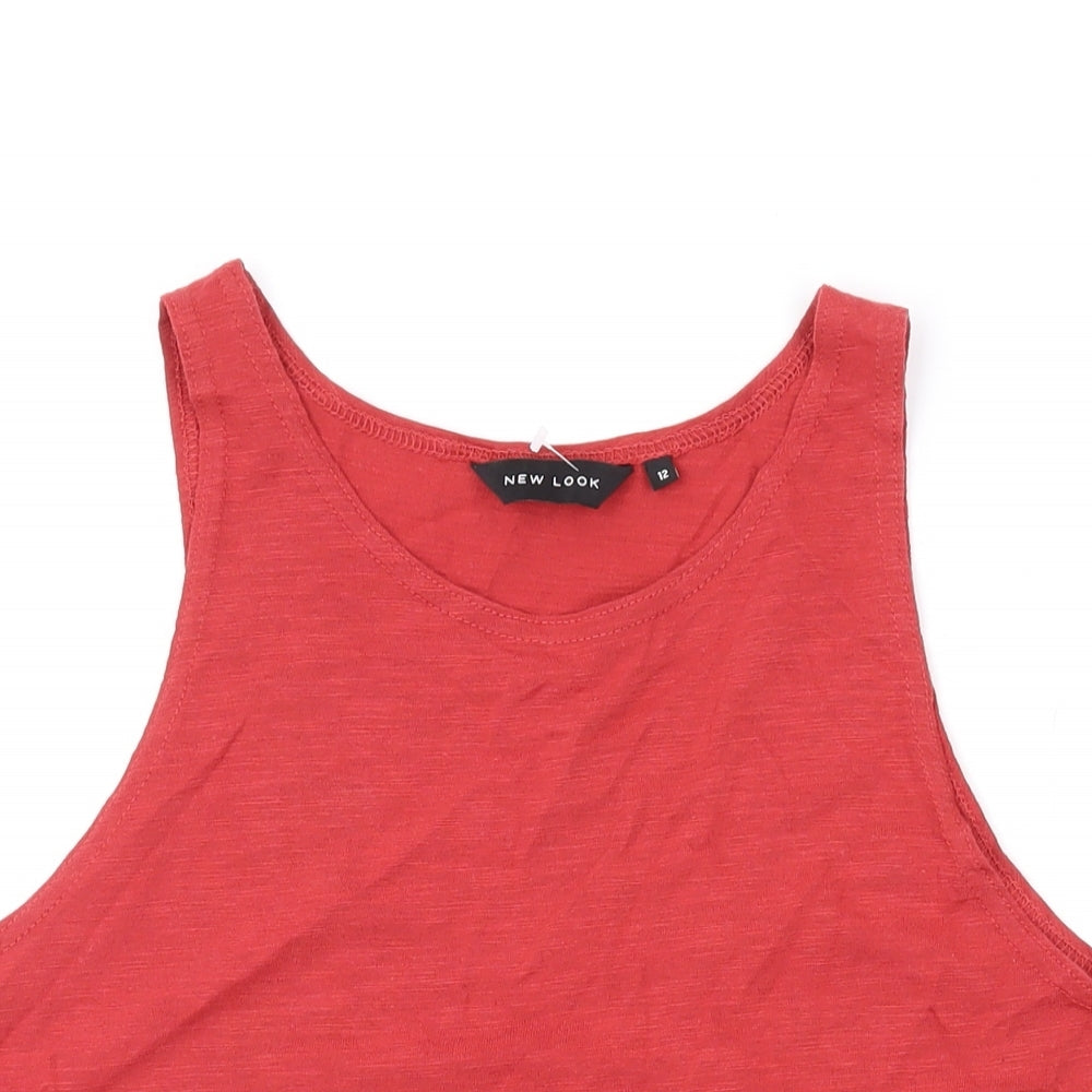 New Look Womens Red Cotton Basic Tank Size 10 Round Neck